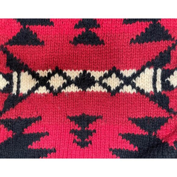 Polo Ralph Lauren Native Knit Wool Cardigan Sweater L Red Black Green Indian VTG - Picture 10 of 12